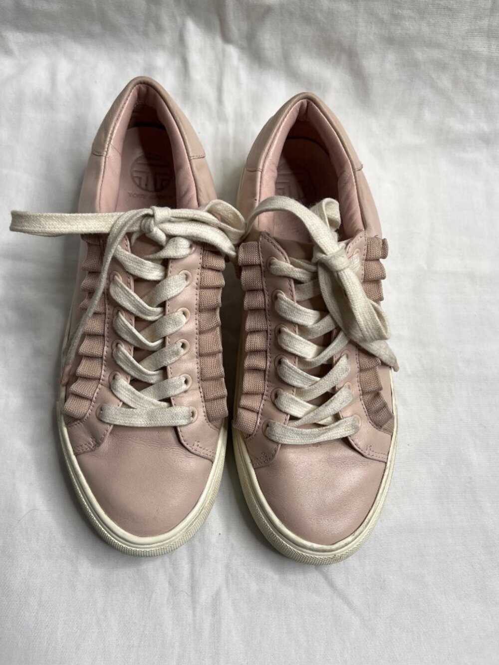 Tory Burch Sport Pink Leather Low-Top Ruffle Life Style Sneakers Womens Size 7.5 - Picture 3 of 8